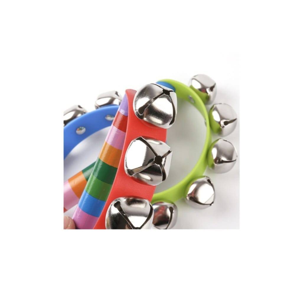 Set 2 Instrumente de percuție, Clopotei cu maner curcubeu,12 cm, culori mixte