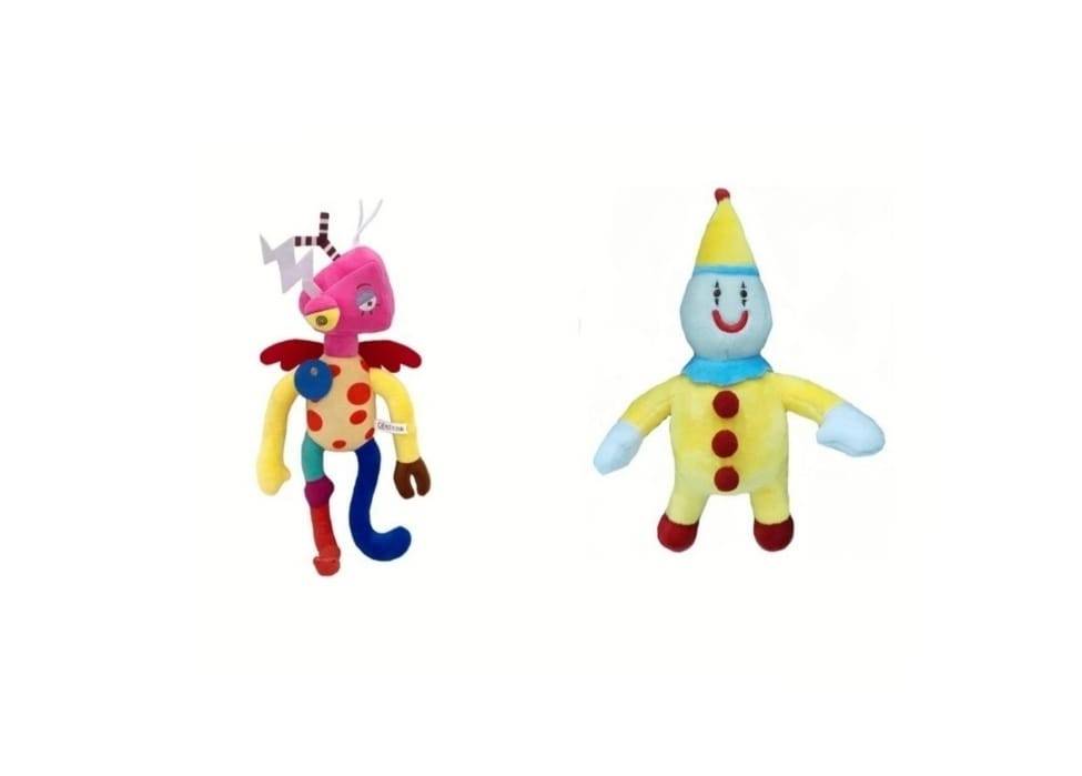 Set 2 Jucarii de plus, Circus Clown Toy Anime, galben/mov, 30 cm