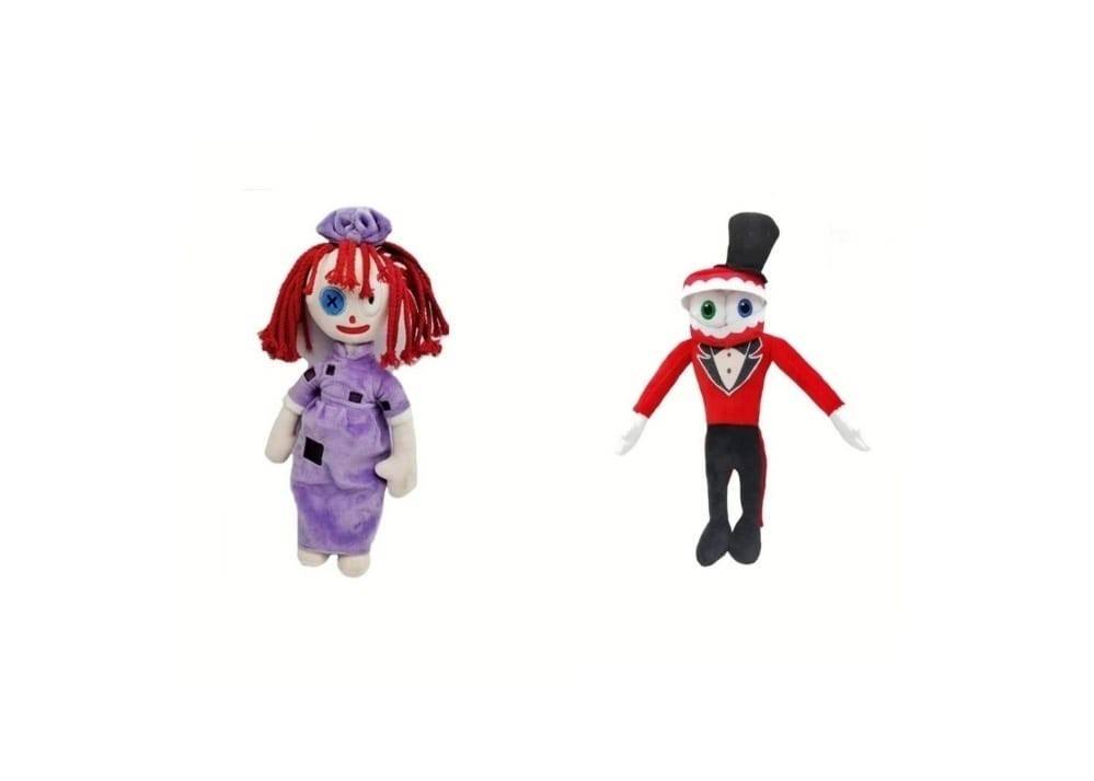 Set 2 Jucarii de plus, Circus Clown Toy Anime, mov/rosu, 30 cm