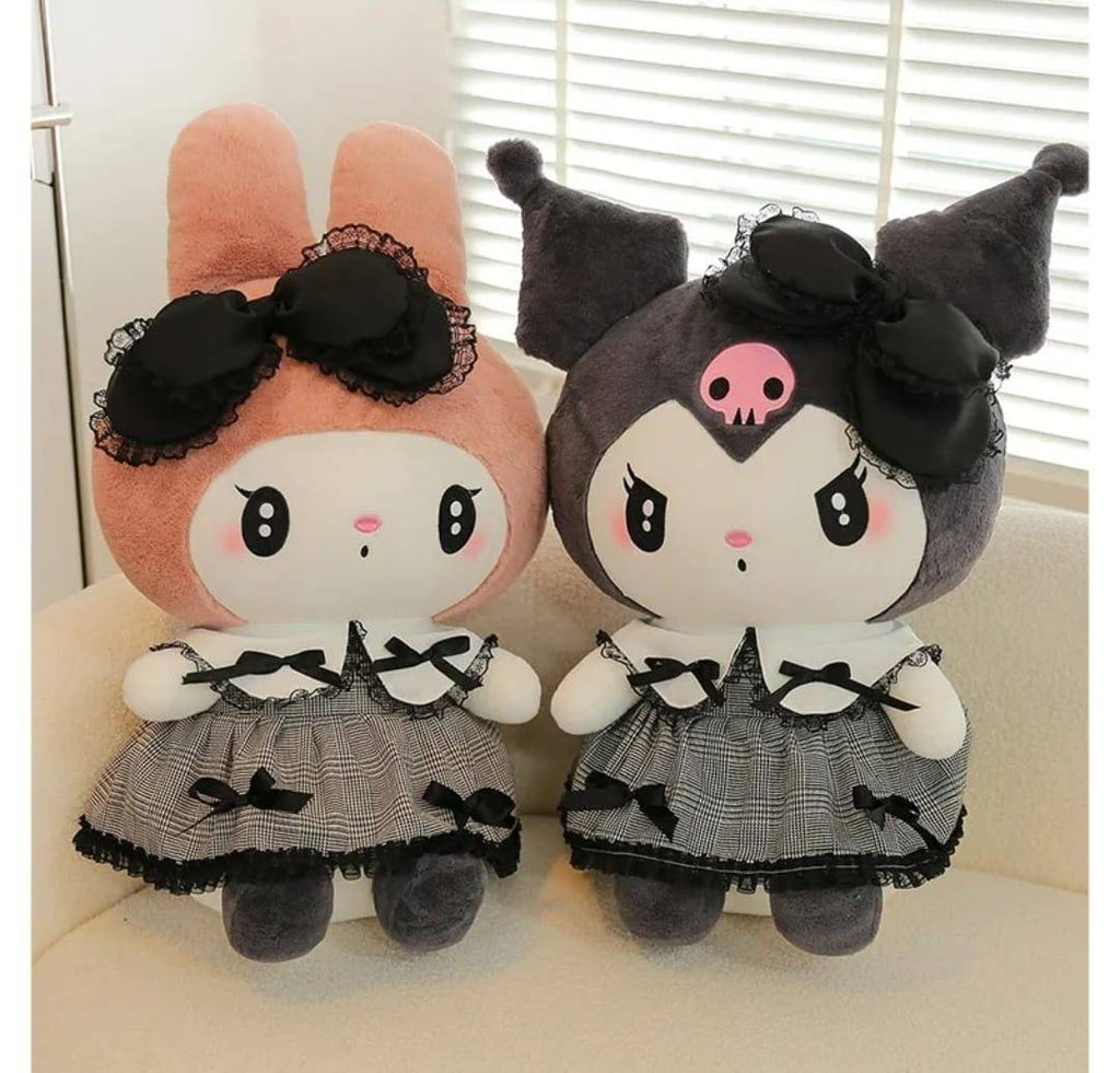 Set 2 jucarii de plus, Papusi Kuromi din seria Hello Kitty Sanrio, multicolor, 35 cm