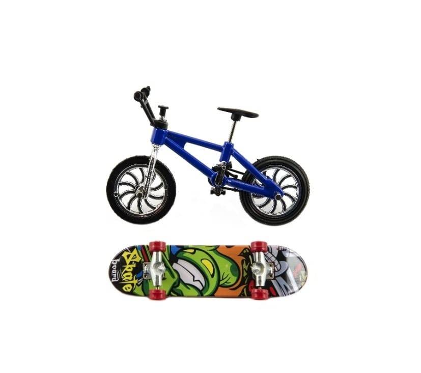 Set 2 Jucarii interactive, SkateBoard, Mini Bicicleta si Mini Skateboard, multicolor, 9 cm