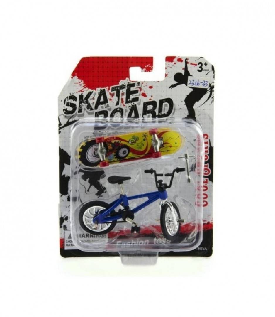 Set 2 Jucarii interactive, SkateBoard, Mini Bicicleta si Mini Skateboard, multicolor, 9 cm