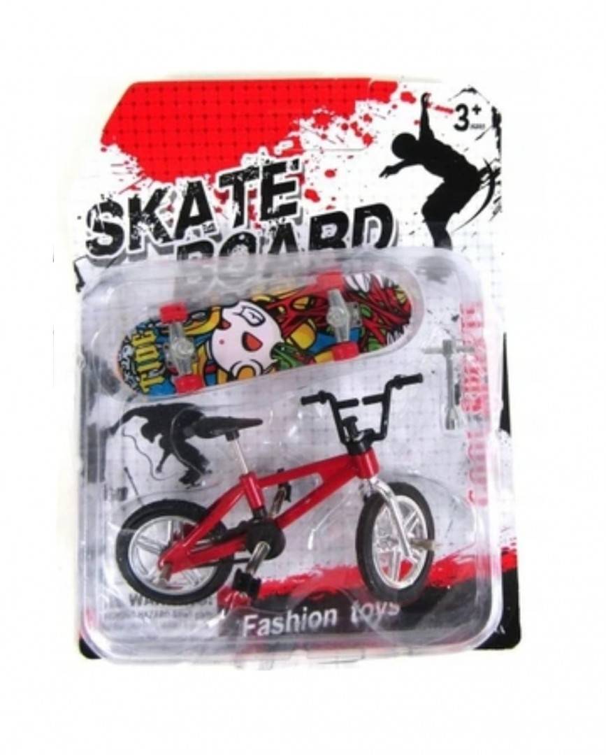 Set 2 Jucarii interactive, SkateBoard, Mini Bicicleta si Mini Skateboard, rosu, 9 cm