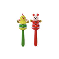 Set 2 jucarii muzicale, Castaniete, clopotei, lemn, galben/rosu, 16 cm