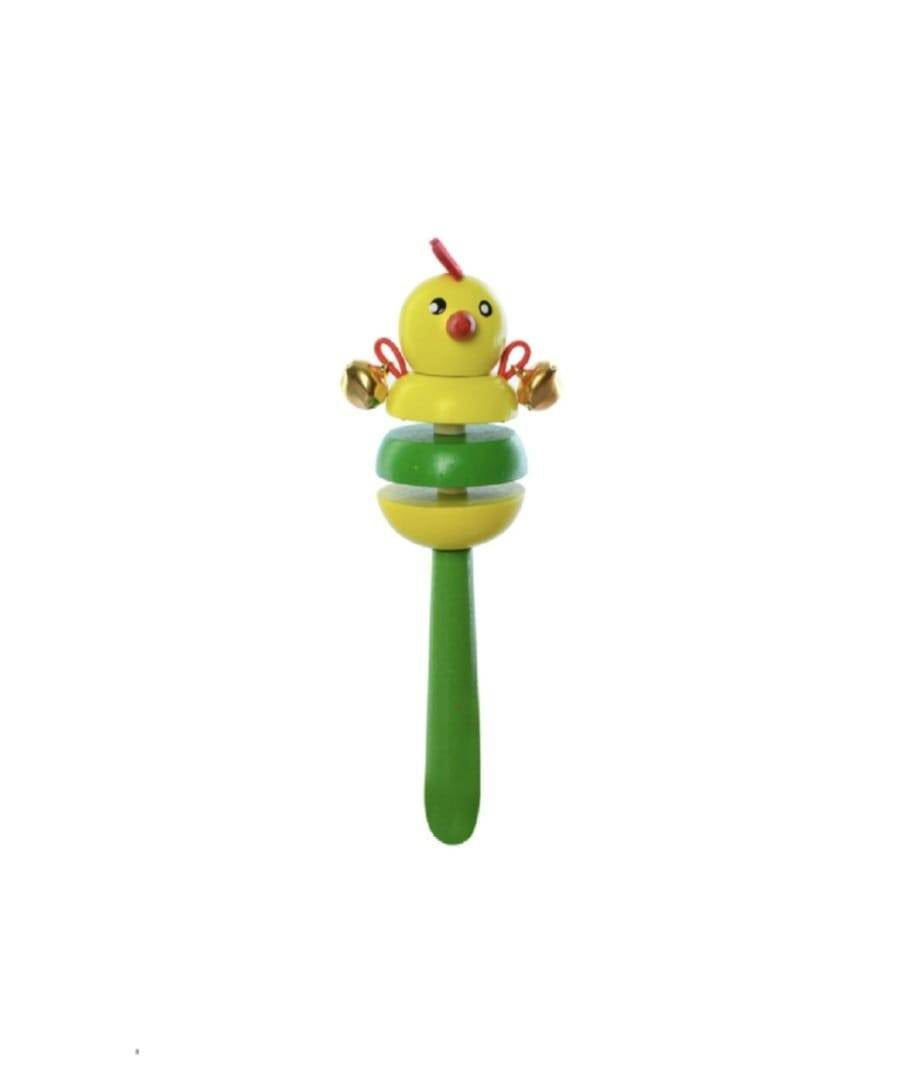 Set 2 jucarii muzicale, Castaniete, clopotei, lemn, galben/rosu, 16 cm