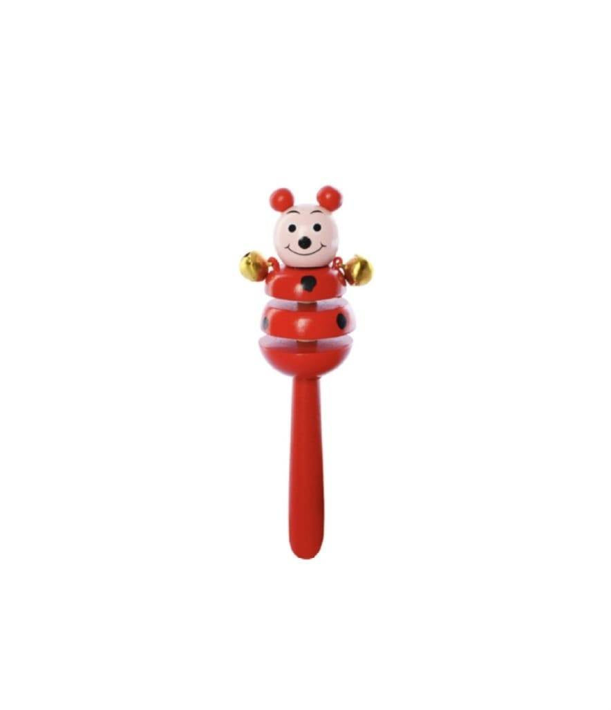 Set 2 jucarii muzicale, Castaniete, clopotei, lemn, galben/rosu, 16 cm