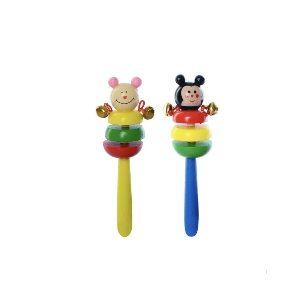 Set 2 jucarii muzicale, Castaniete, clopotei, lemn, multicolor, 16 cm