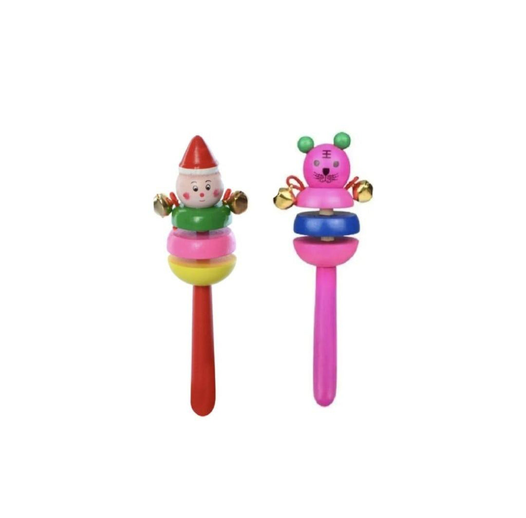 Set 2 jucarii muzicale, Castaniete, clopotei, lemn, roz/rosu, 16 cm