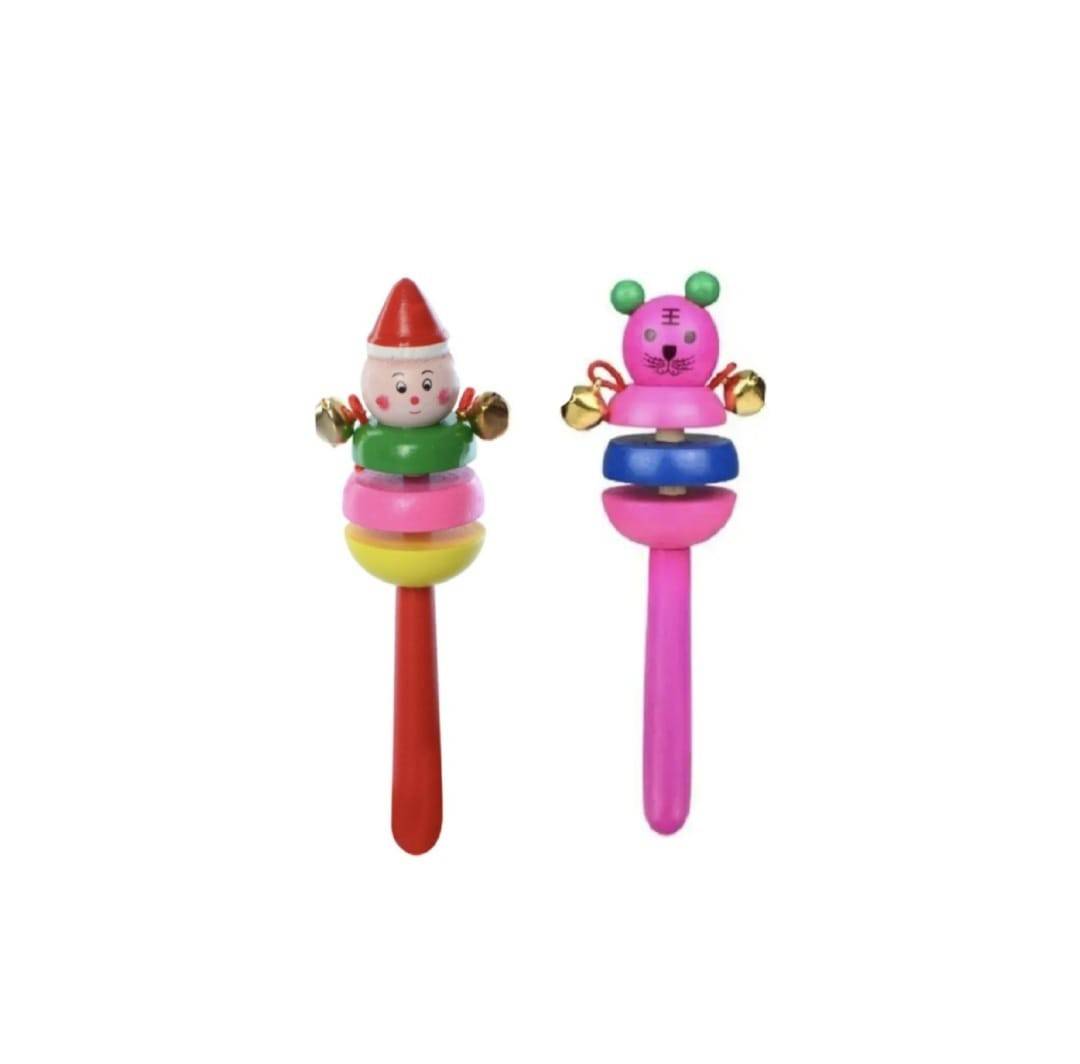 Set 2 jucarii muzicale, Castaniete, clopotei, lemn, roz/rosu, 16 cm