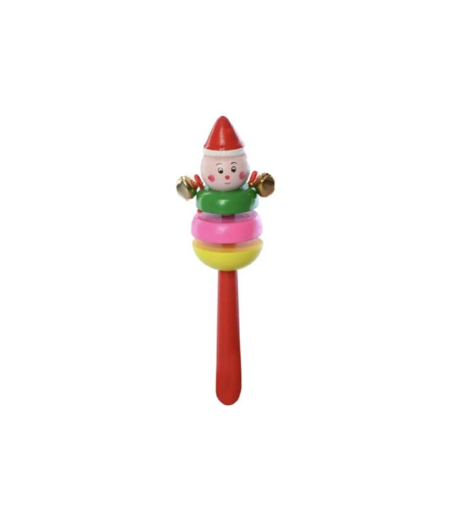 Set 2 jucarii muzicale, Castaniete, clopotei, lemn, roz/rosu, 16 cm