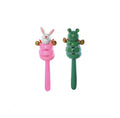 Set 2 jucarii muzicale, Castaniete, clopotei, lemn, verde/roz, 16 cm