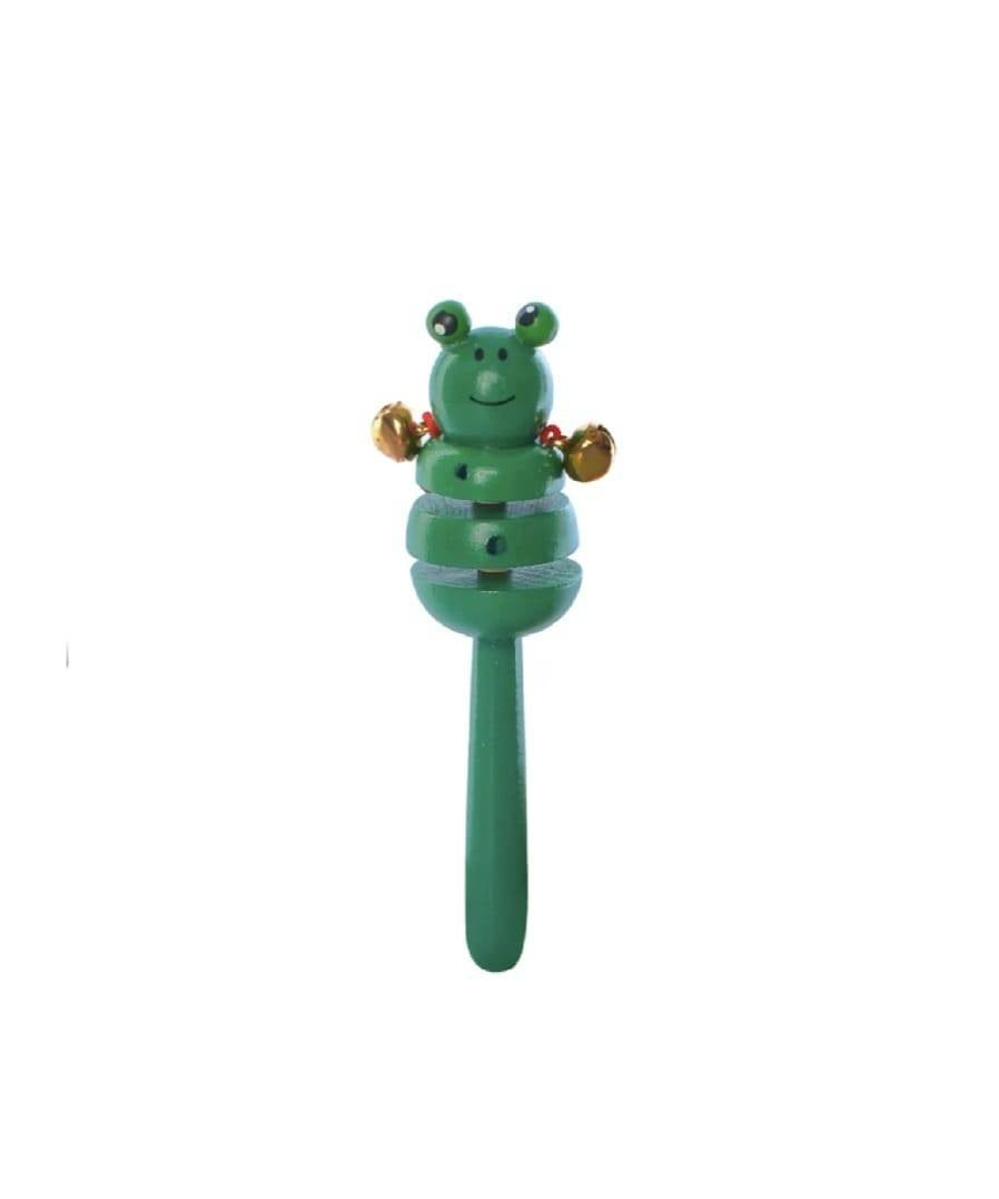 Set 2 jucarii muzicale, Castaniete, clopotei, lemn, verde/roz, 16 cm