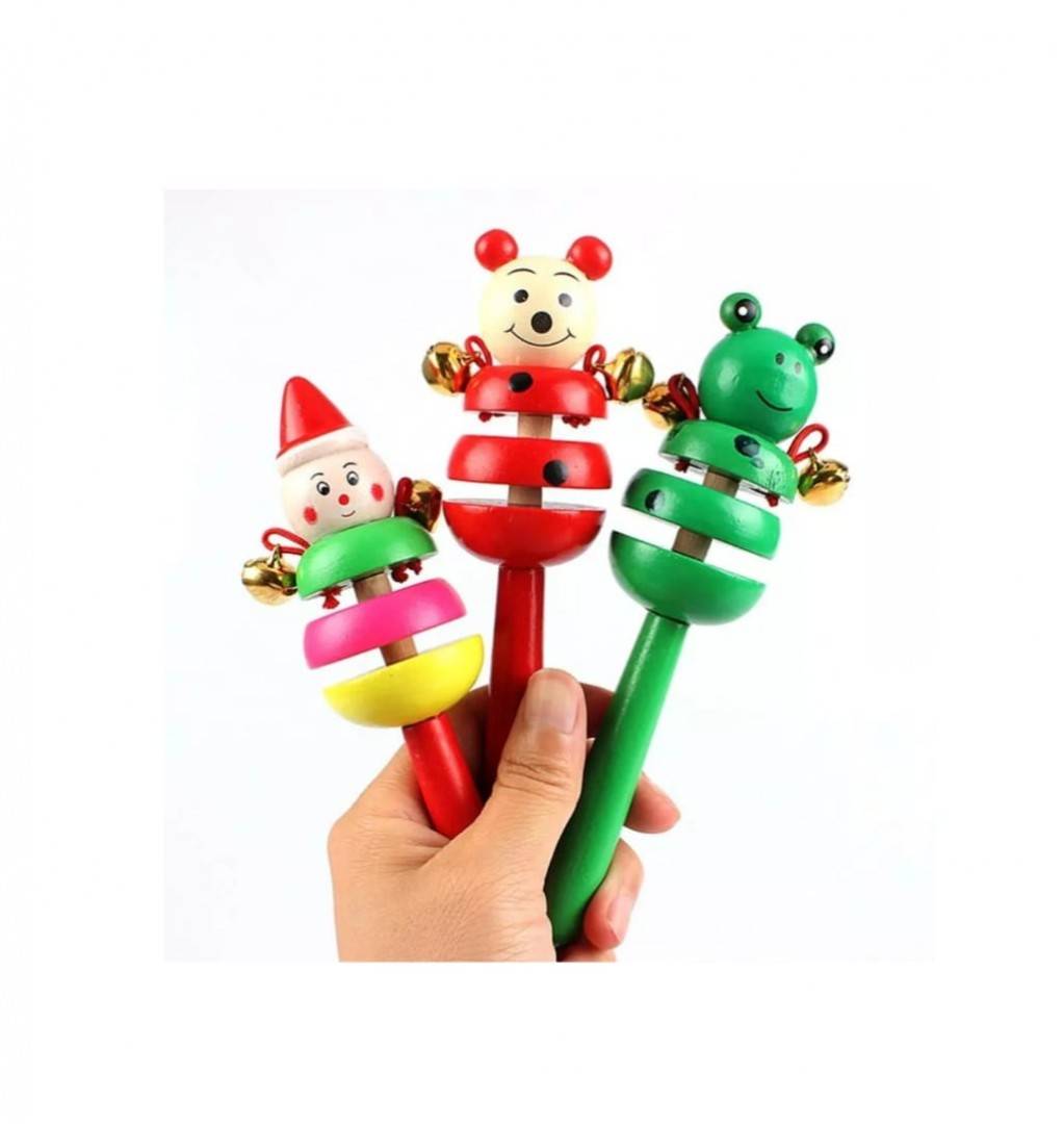 Set 2 jucarii muzicale, Castaniete, clopotei, lemn, verde/roz, 16 cm