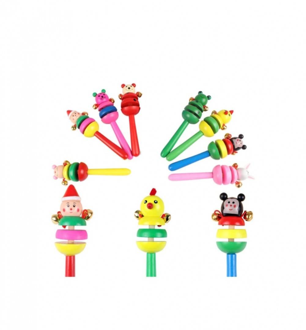 Set 2 jucarii muzicale, Castaniete, clopotei, lemn, verde/roz, 16 cm