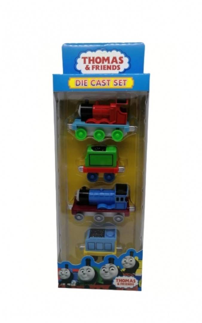 Set 2 Locomotive si 2 Vagoane tip Thomas and Friends, magnetic,  multicolor, metal
