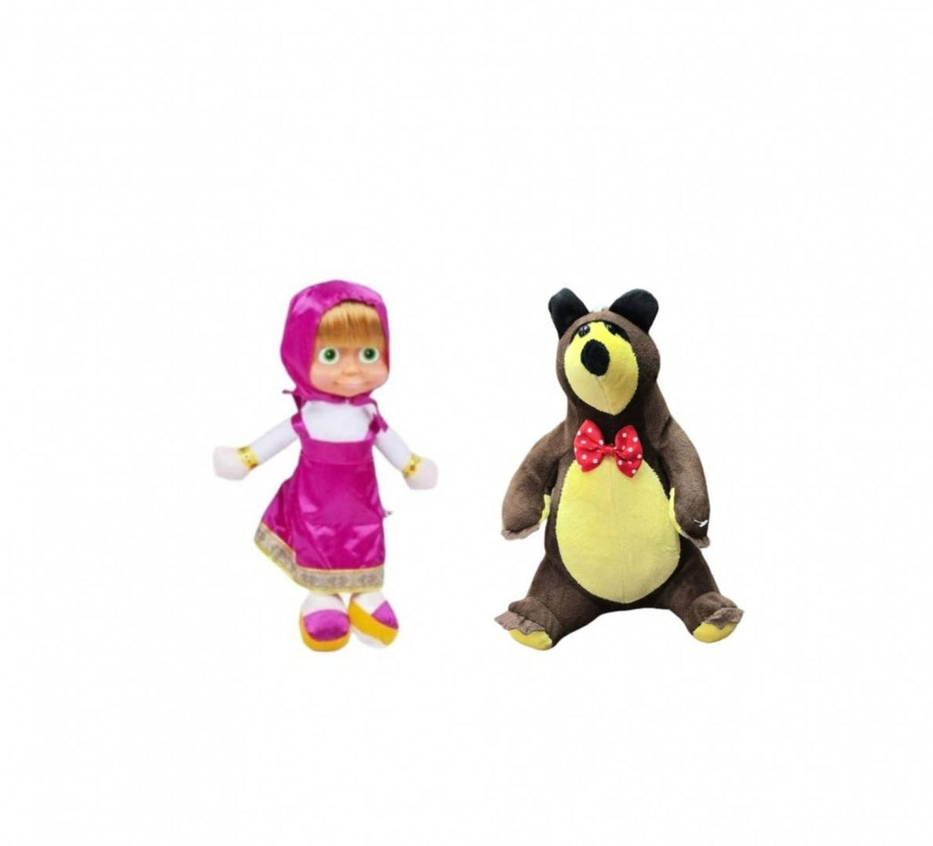 Set 2 Mascote de plus, Masha si Ursul Misha, multicolor/roz, 25 cm