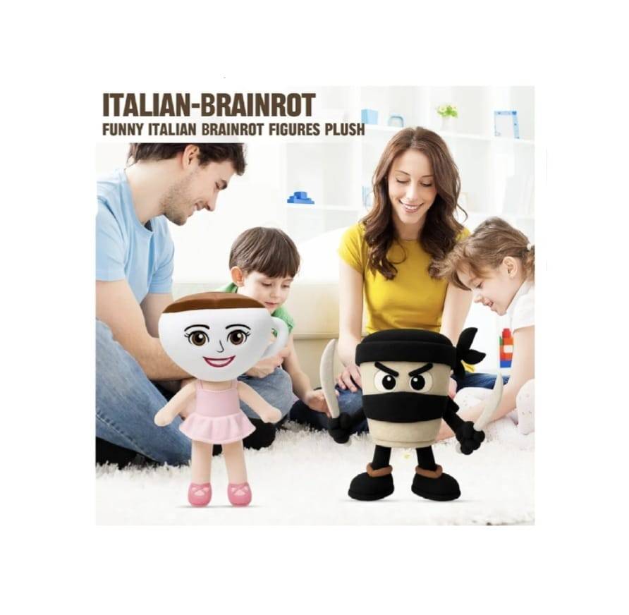 Set 2 Mascote de plus, Tralalero Tralala Tagliaspada si Cappuccino, multicolor, 36 cm – imagine 3 | Masha Shop