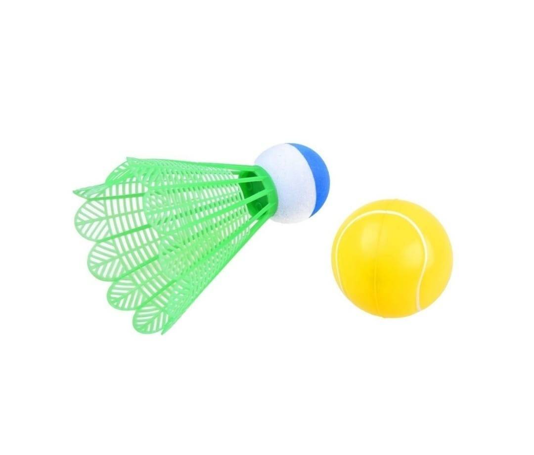Set 2 palete cu plasa textila, pentru tenis si badminton, cu minge si fluturas, multicolor, 54 cm