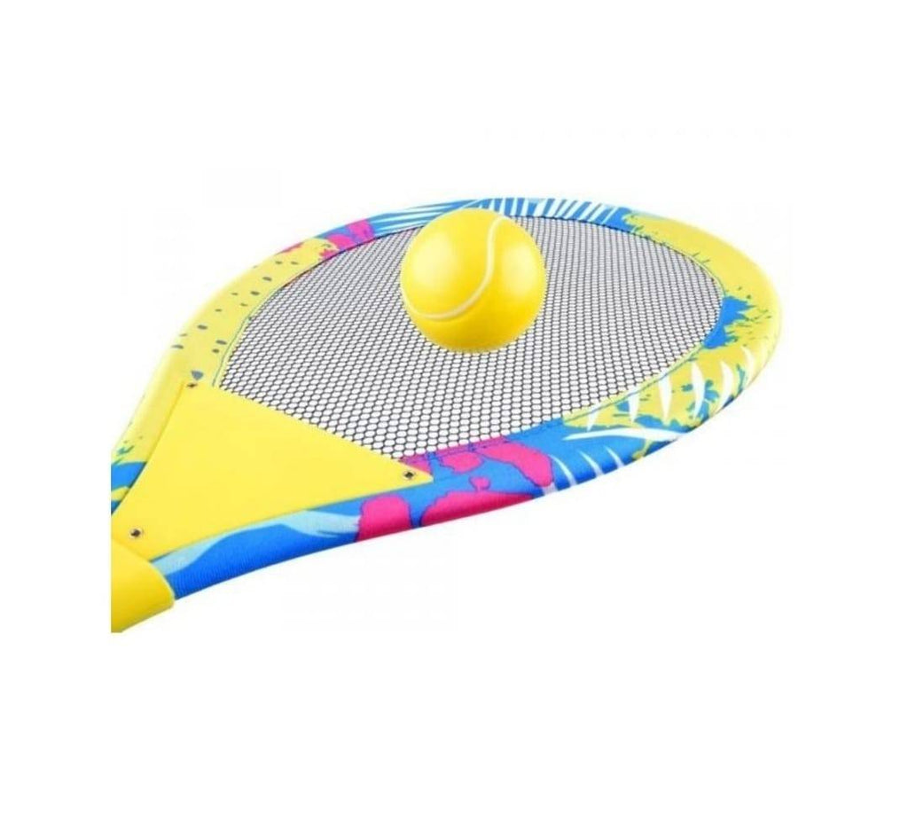 Set 2 palete cu plasa textila, pentru tenis si badminton, cu minge si fluturas, multicolor, 54 cm