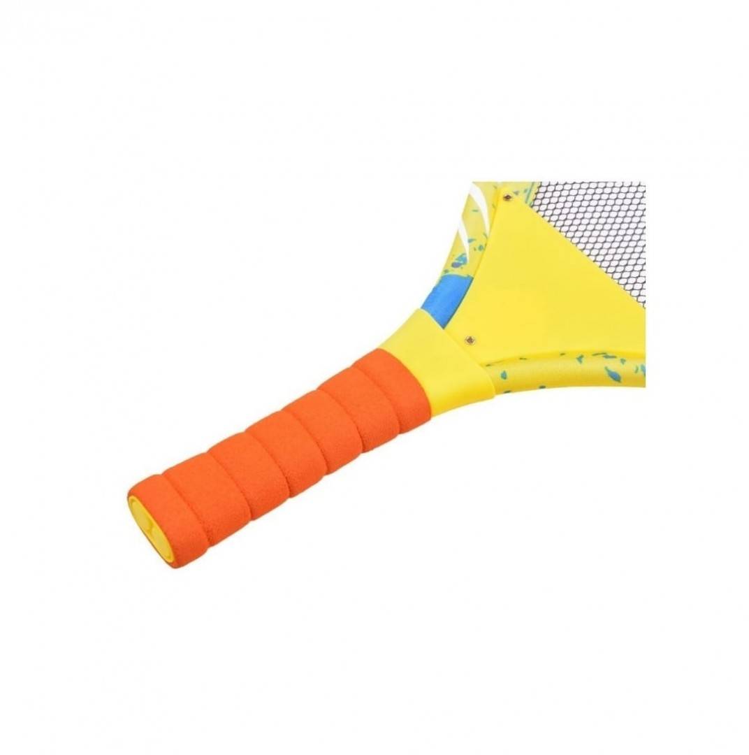 Set 2 palete cu plasa textila, pentru tenis si badminton, cu minge si fluturas, multicolor, 54 cm