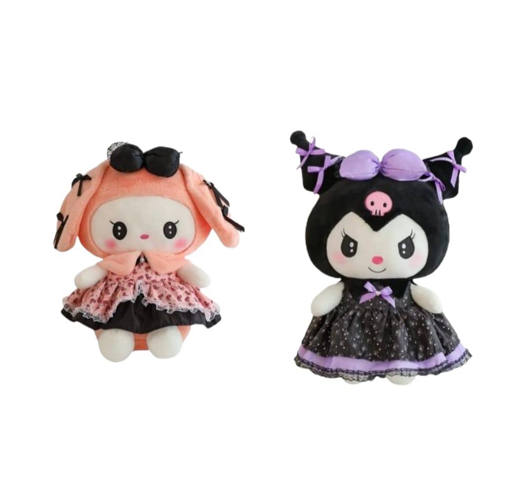 Set 2 Papusi de plus, Kuromi din seria Hello Kitty Sanrio, multicolor, 30 cm