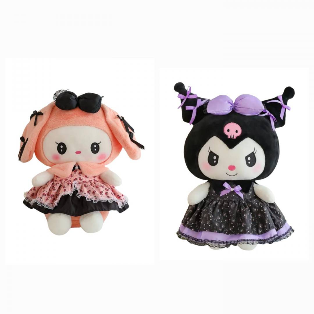 Set 2 Papusi de plus, Kuromi din seria Hello Kitty Sanrio, multicolor, 50 cm