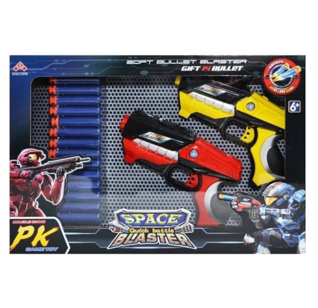 Set 2 Pistoale de jucarie, Space Blaster, gloante din spuma, multicolor, 18 cm