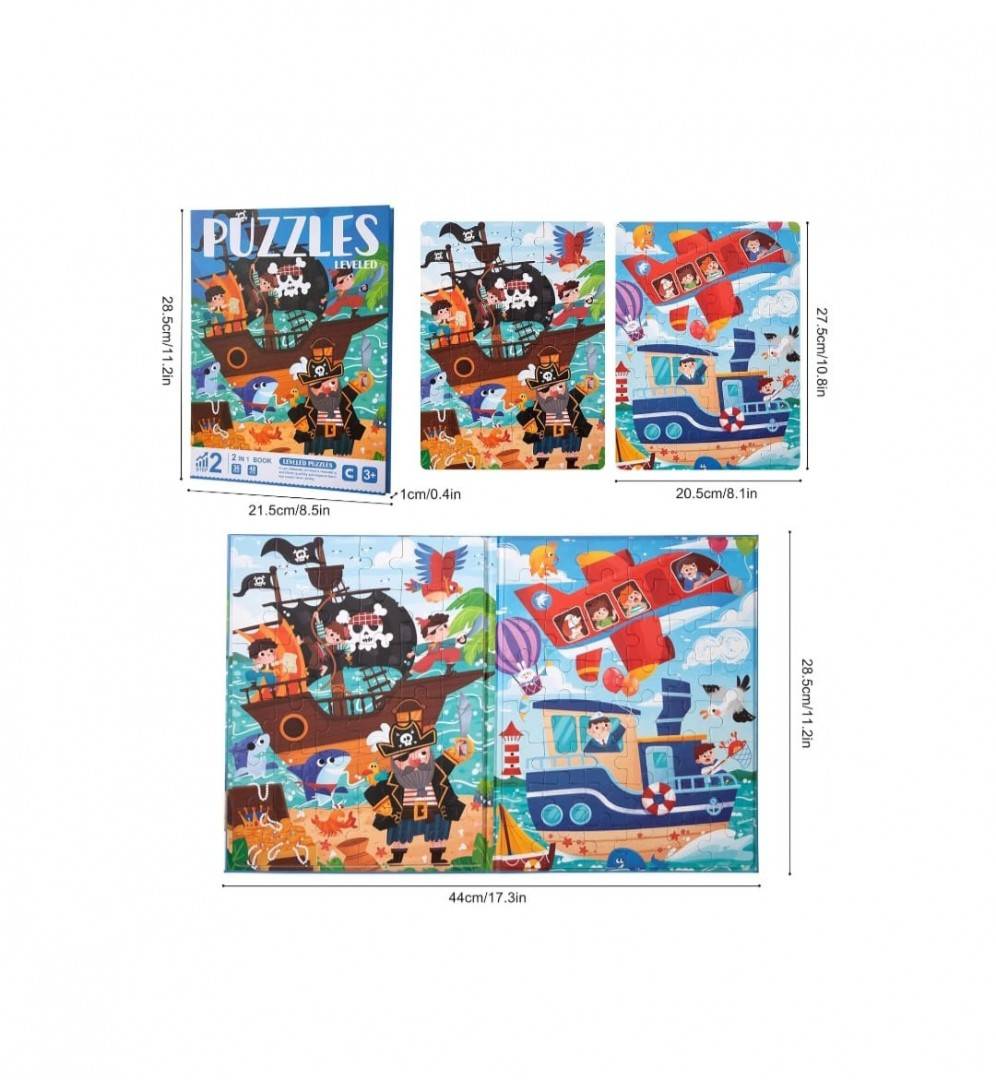 Set 2 Puzzle-uri magnetice, Pirati, lemn, multicolor, 3 ani+
