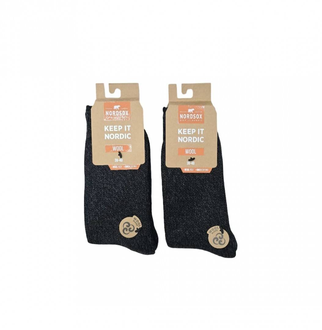 Set 2 Sosete de iarna, Nordsox, din lana, negru, marimea 36 - 45