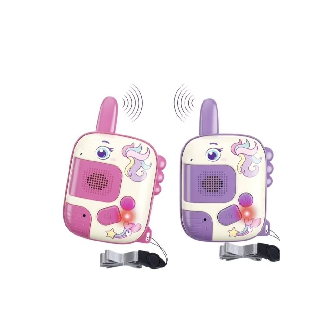 Set 2 walkie talkie, model - Unicorn, raza 300m, voce clara, plastic, multicolor, 3 ani+