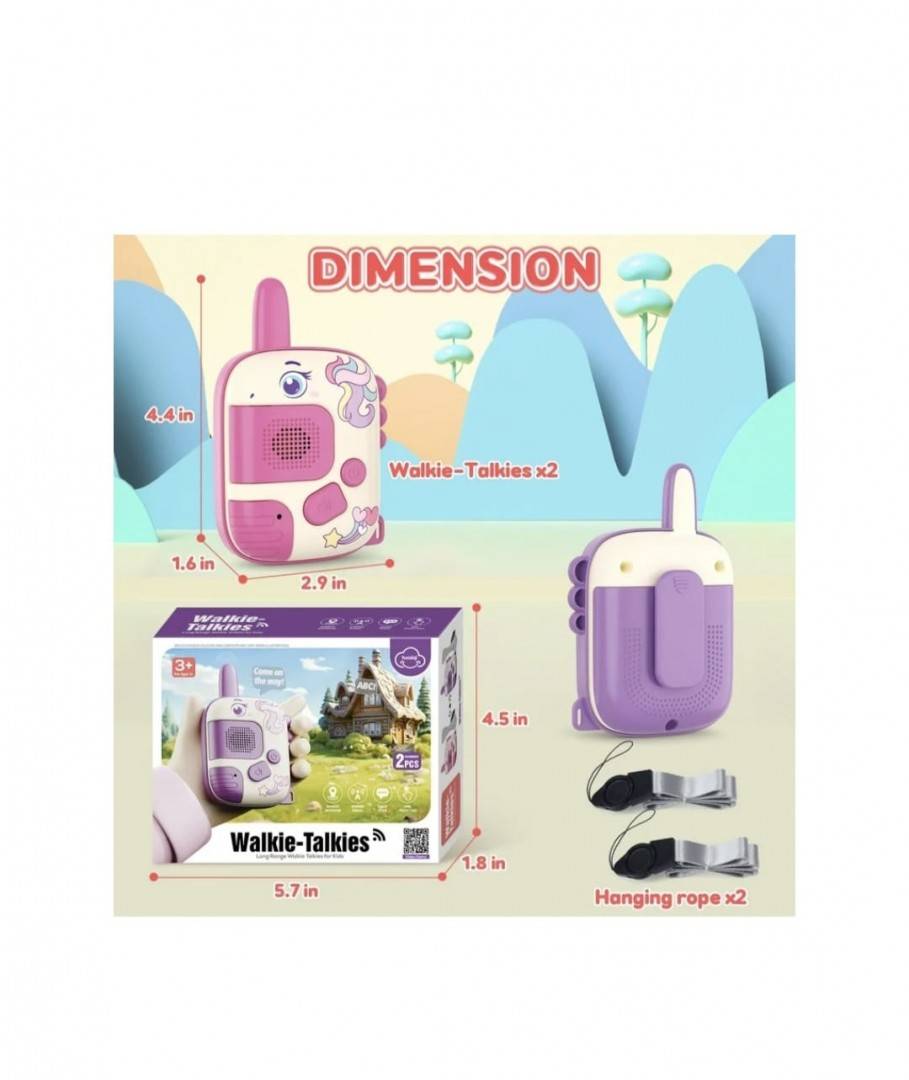 Set 2 walkie talkie, model - Unicorn, raza 300m, voce clara, plastic, multicolor, 3 ani+