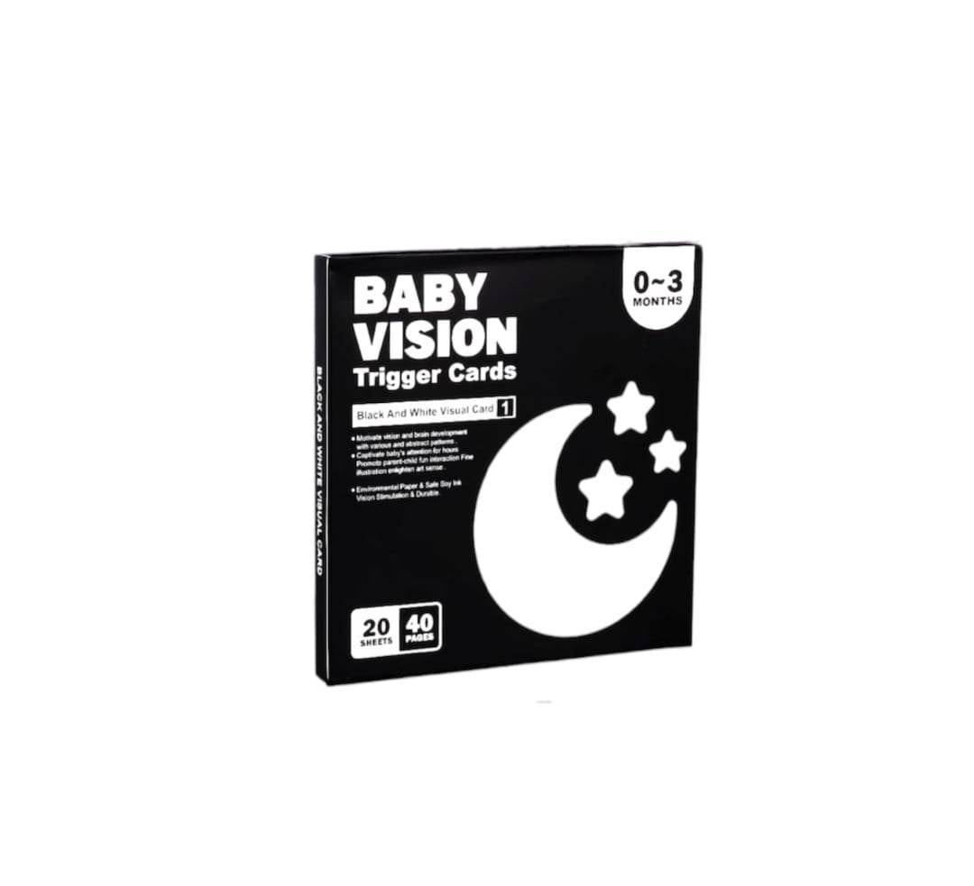 Set 20 carduri, stimulare vizuala bebe, Black and White Visual Card, 14 cm, 3 luni +