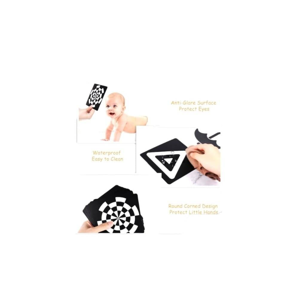 Set 20 carduri, stimulare vizuala bebe, Black and White Visual Card, 14 cm, 3 luni +