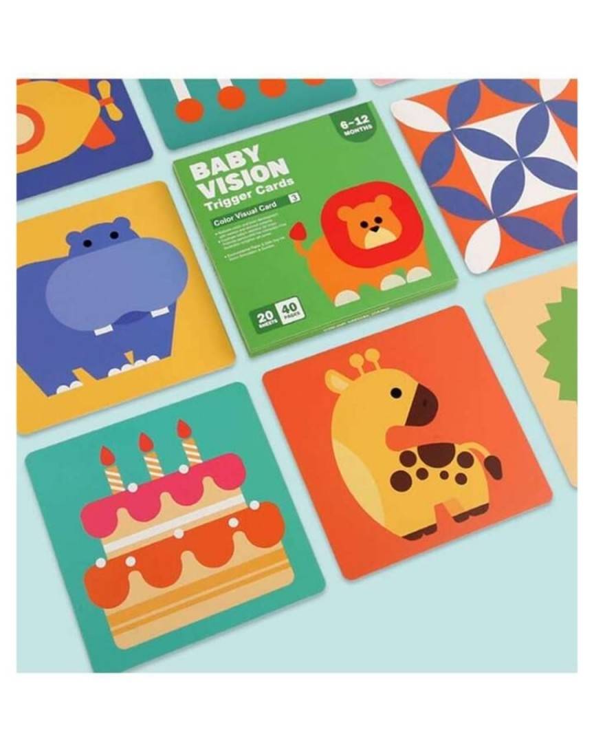 Set 20 carduri, stimulare vizuala bebe, Trigger Cards, Color Visual Card, 14 cm, 12 luni+