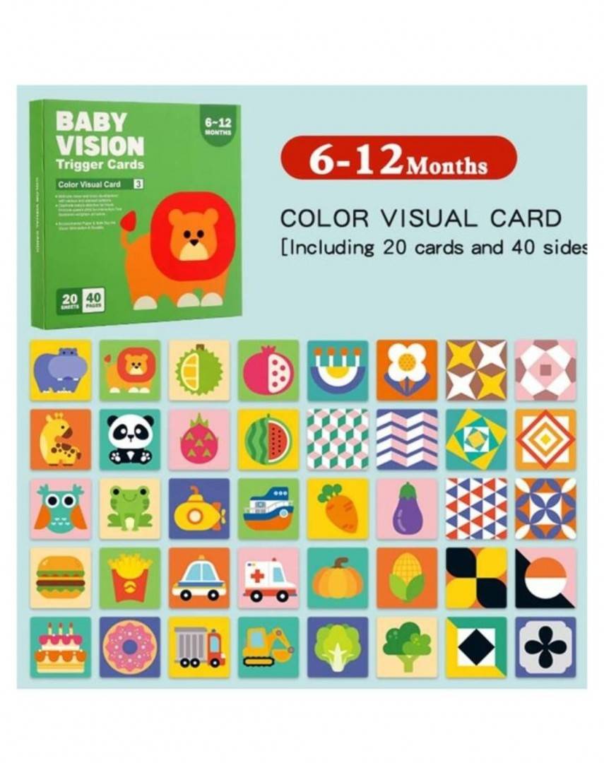 Set 20 carduri, stimulare vizuala bebe, Trigger Cards, Color Visual Card, 14 cm, 12 luni+