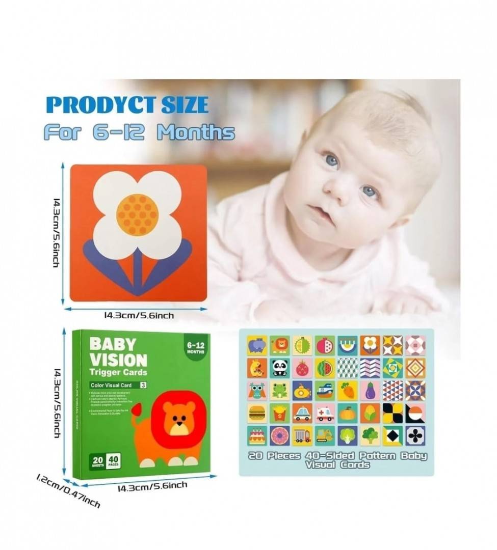 Set 20 carduri, stimulare vizuala bebe, Trigger Cards, Color Visual Card, 14 cm, 12 luni+