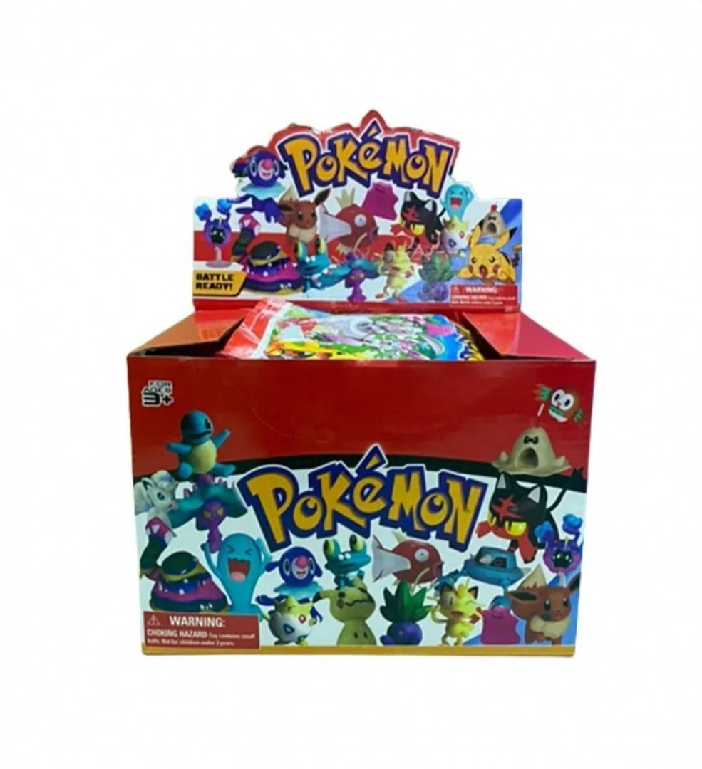 Set 24 Pliculete Pokemon, cu figurina si cartonase supriza, multicolor, 7 cm
