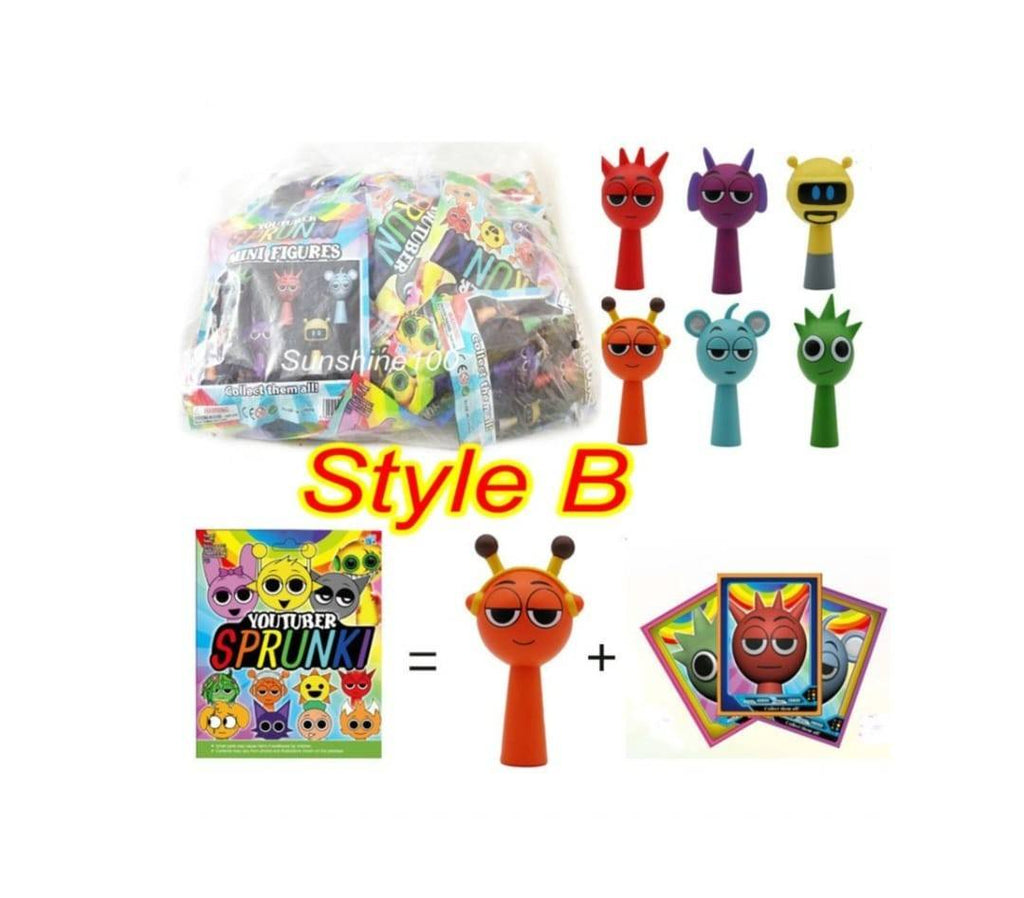 Set 24 Pliculete Sprunki, cu figurina si cartonase supriza, multicolor, MASHASHOP, 7 cm