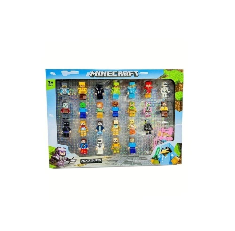 Set 24 Roboti, tip minecraft, multicolor, 5 cm