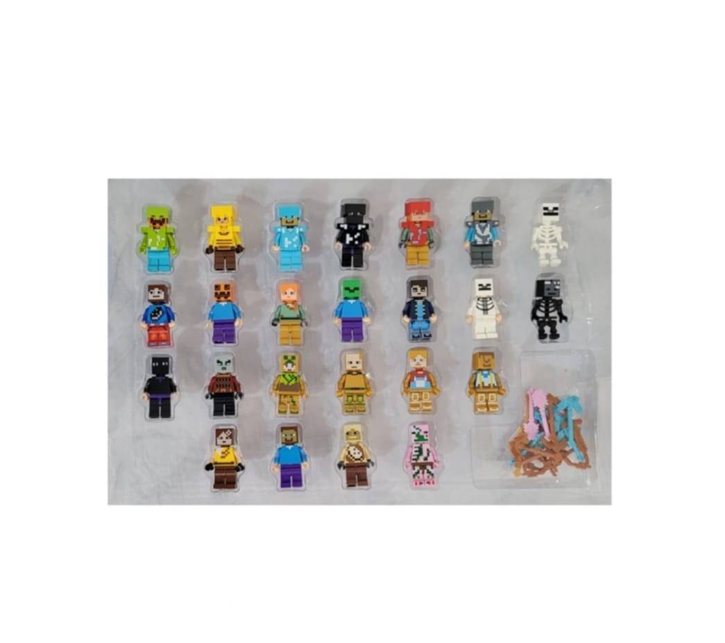 Set 24 Roboti, tip minecraft, multicolor, 5 cm