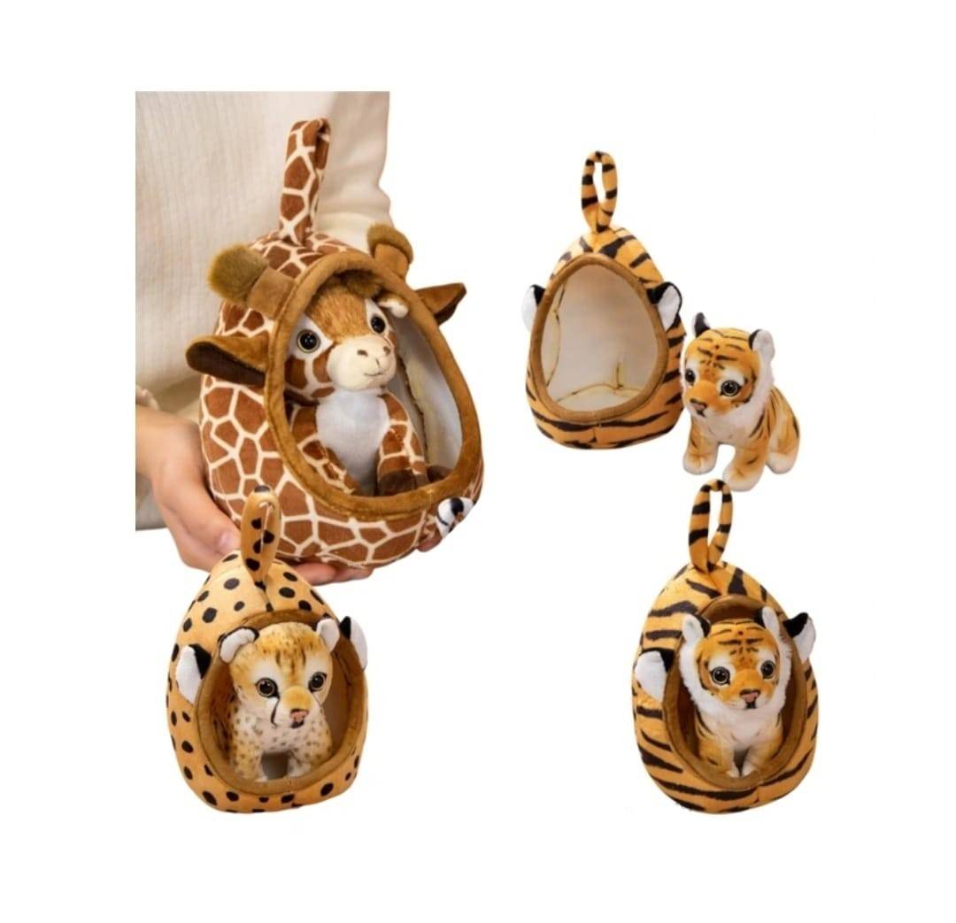 Set 3 Animale de plus, cu cosulet, multicolor, 18 cm