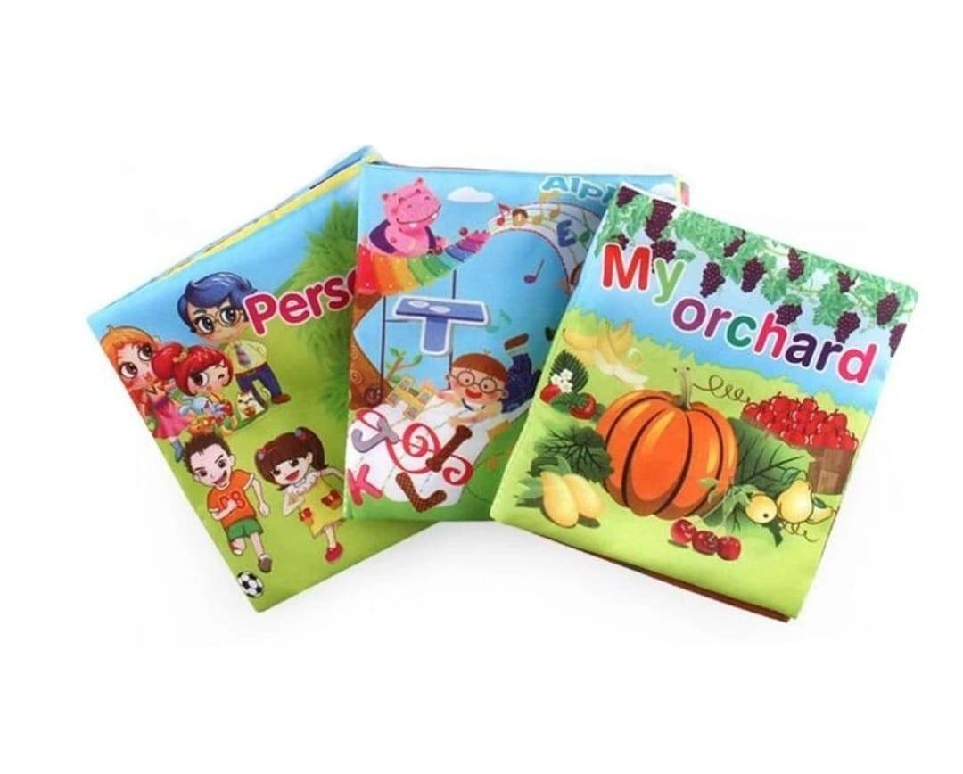 Set 3 carticele educative cu pagini chitaitoare si fosnaitoare pentru bebelusi, multicolor, 12 cm