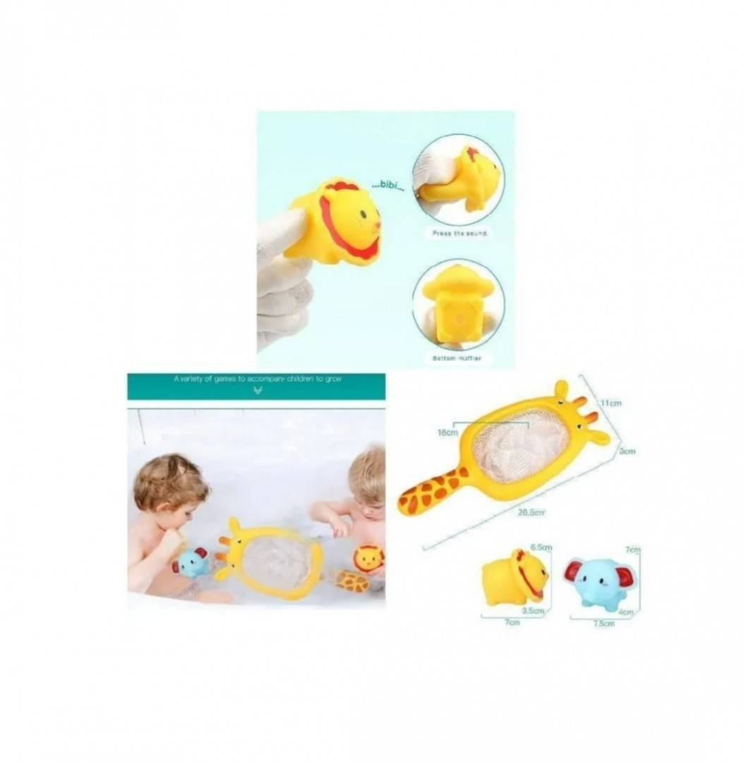 Set 3 Jucarii de baie, si plasa de pescuit, multicolor, 9 luni+