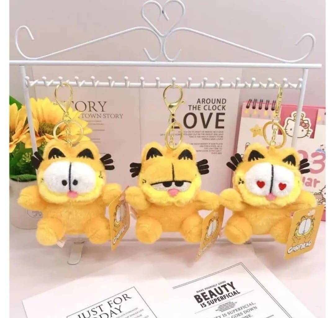 Set 3 Jucarii de plus, Garfield, tip breloc, multicolor, 12 cm