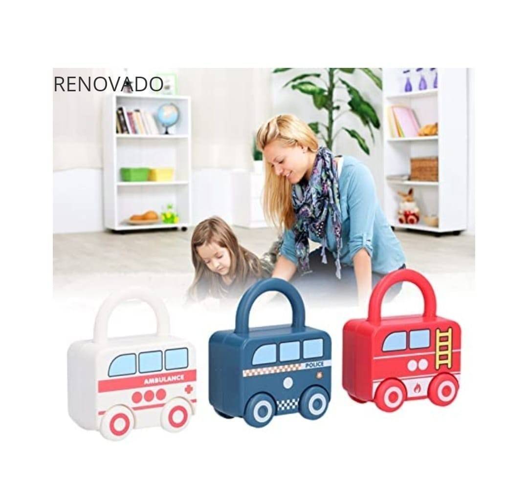 Set 3 Lacate, Masinute cifre si chei, multicolor, 9 cm