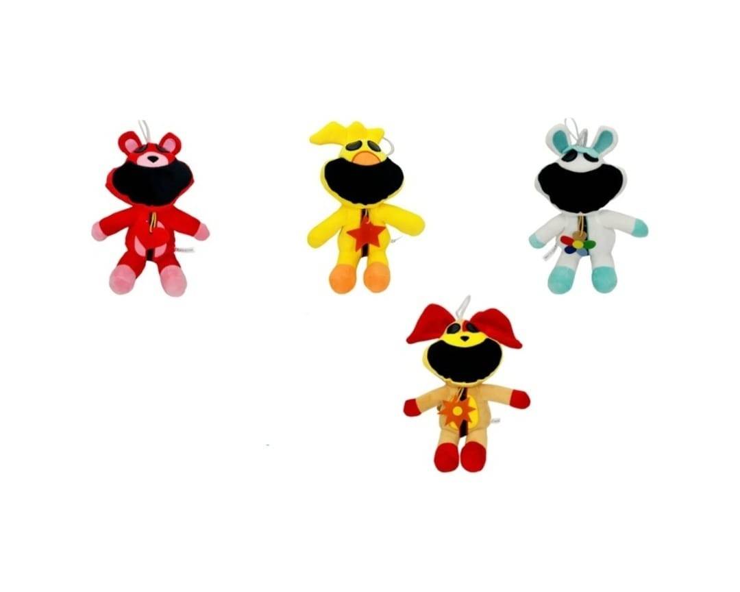 Set 4 Figurine de plus, The Smiling Critters, tip breloc, portocaliu/galben, 18 cm