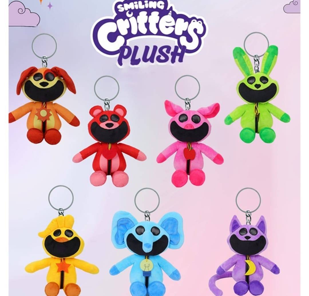Set 4 Figurine de plus, The Smiling Critters, tip breloc, portocaliu/galben, 18 cm