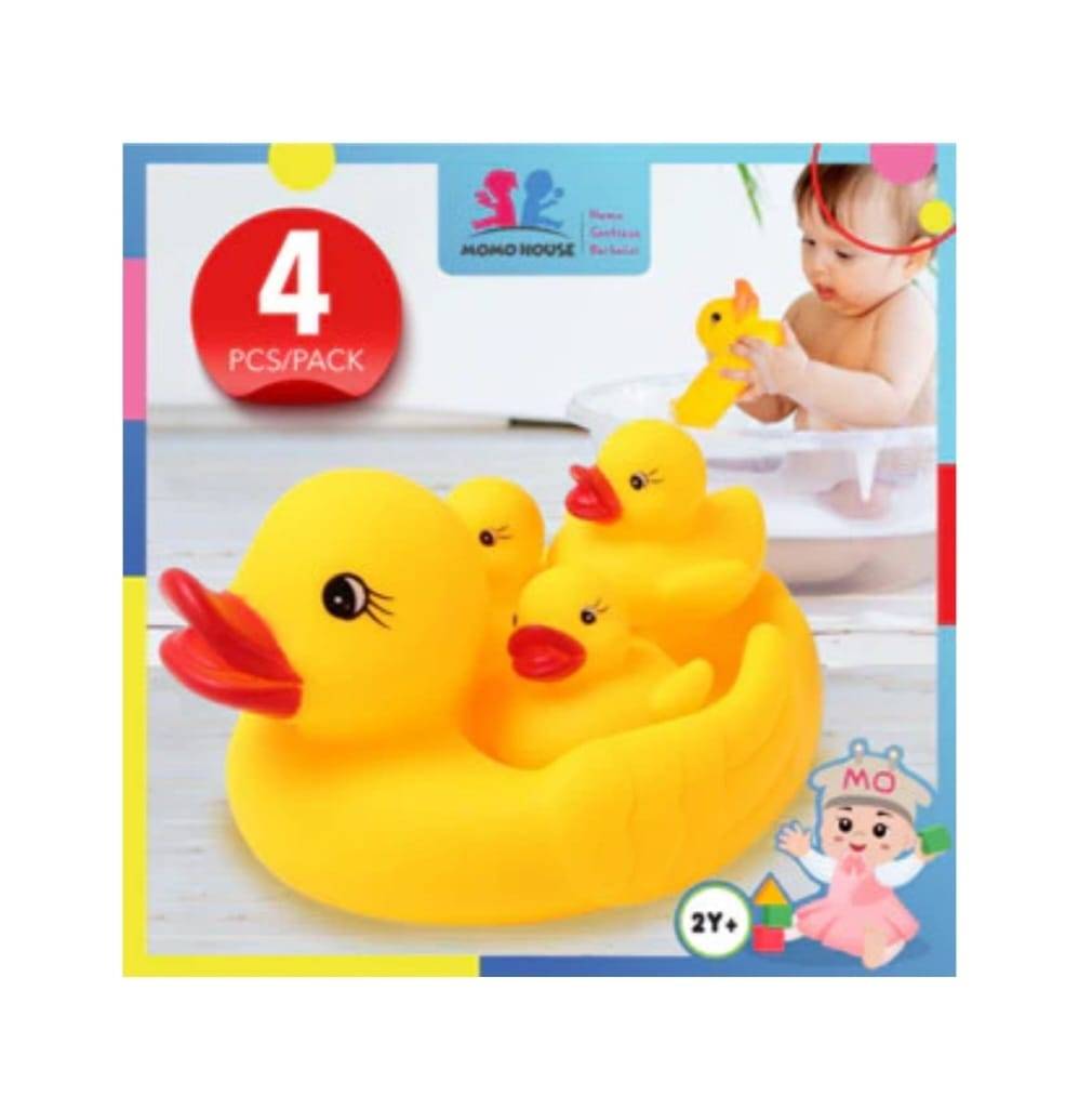 Set 4 jucarii de baie, Ratusca mama cu trei bobocei, galben, 5 cm - 13 cm