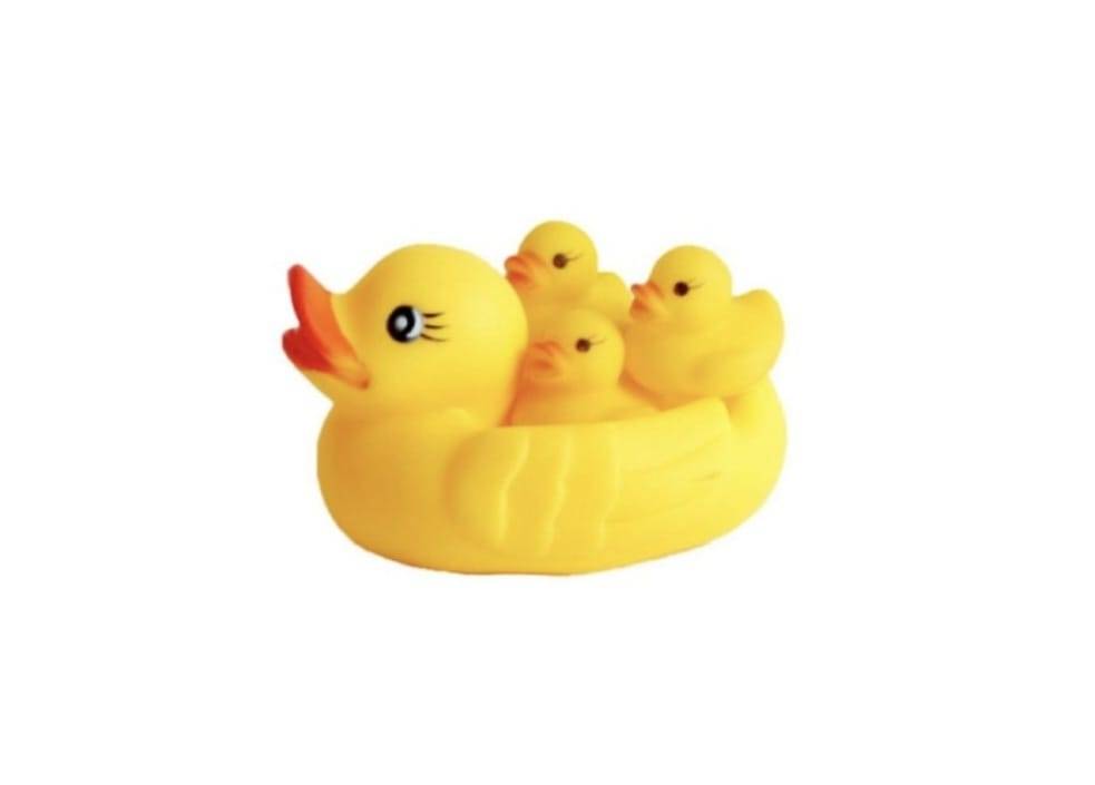 Set 4 jucarii de baie, Ratusca mama cu trei bobocei, galben, 5 cm - 13 cm