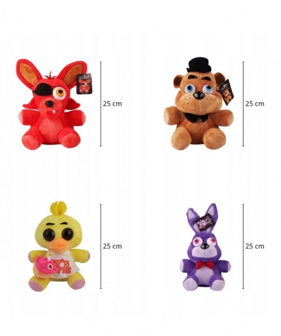 Set 4 jucarii de plus, Fnaf Five Nights at Freddy's, multicolor, 25 cm